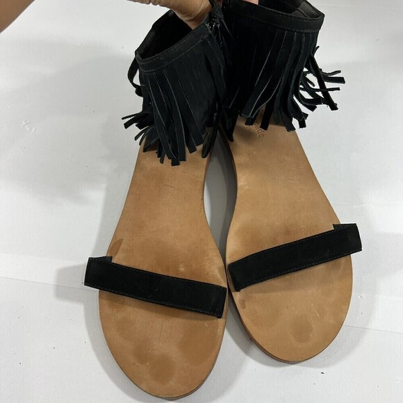 KATE SPADE ALEX Black Suede Zip Casual Fringe Flats‎ Sandals Size 8 - Picture 3 of 11
